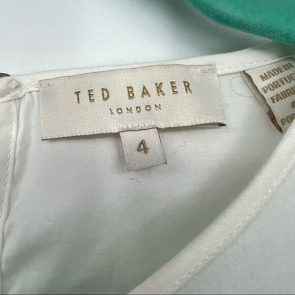 Ted Baker London Quarter Sleeve Keyhole Ruffle Roundneck Slit Vent Blouse - Picture 2 of 14